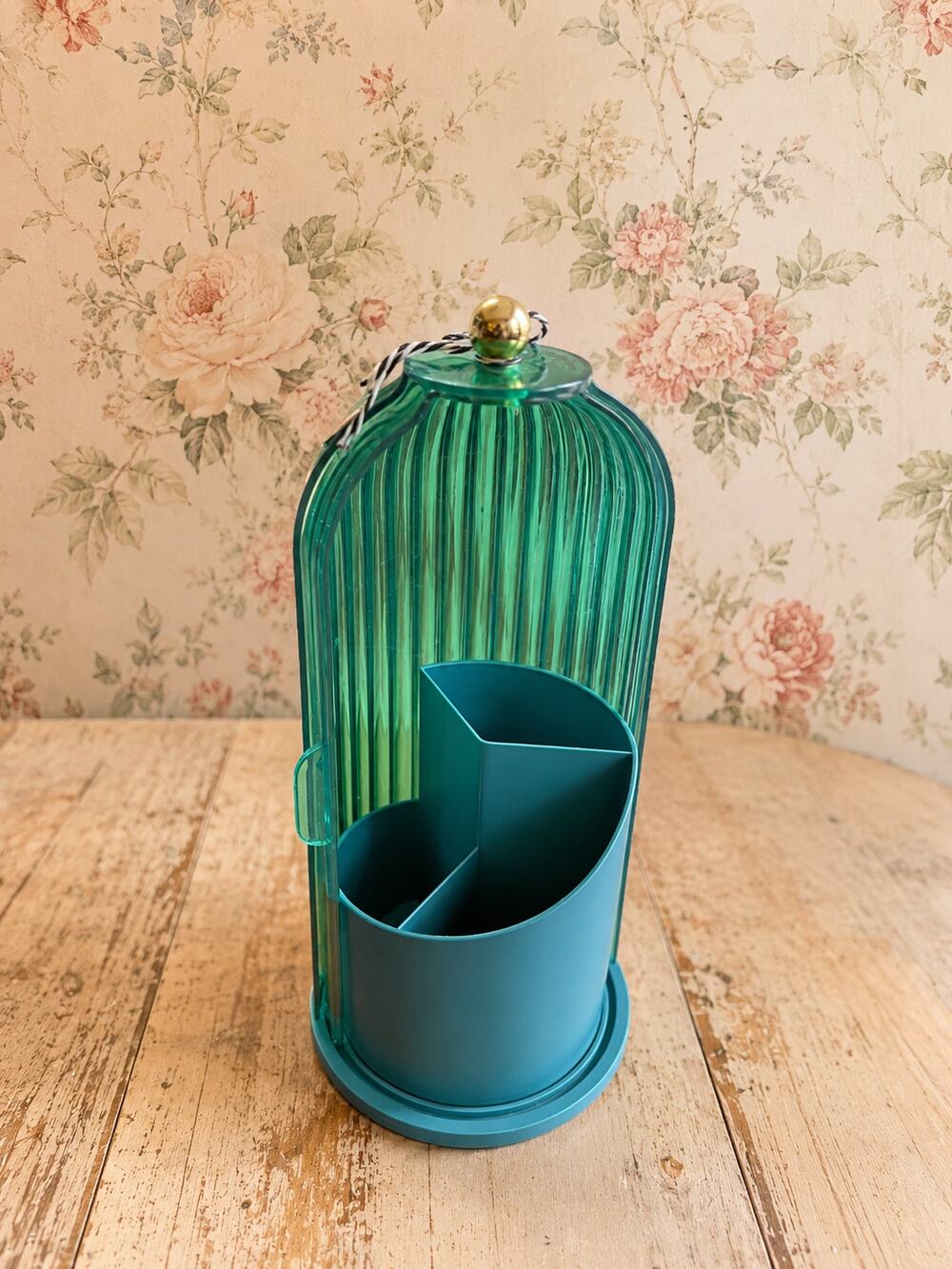 Makeup Brush Holder w Dustproof Cover 360 Rotating Green Makeup Organizer